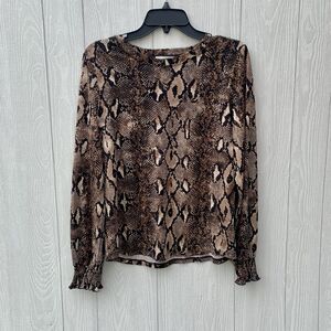 Allison Joy Evereve Layla Snake Print Long Sleeve Brown Black Top Small NWT